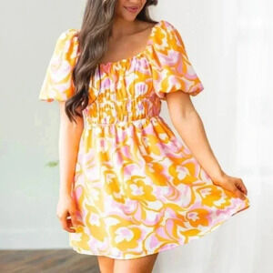 Sweet Lemon Puff Sleeve Dress with Pockets
